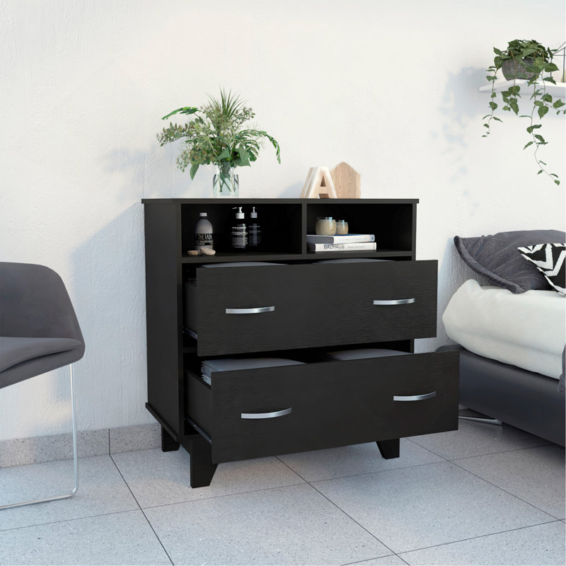 Commode 2 tiroirs Aaron, Noir
