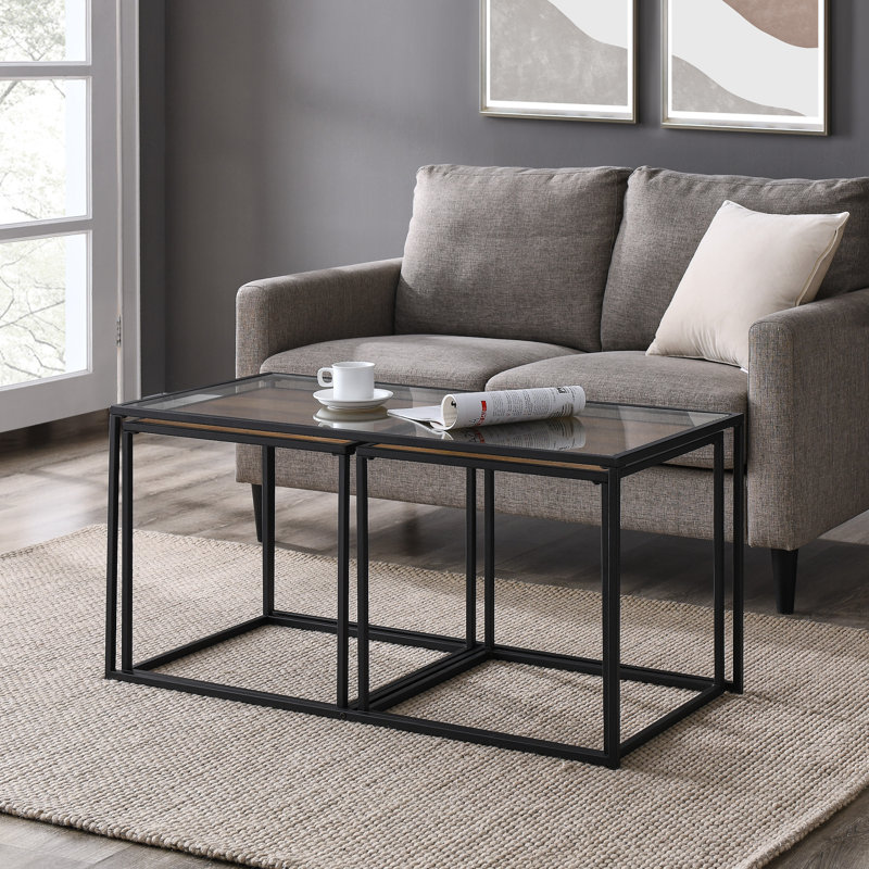 3 - Piece Living Room Table Set, Clear/Reclaimed Barnwood
