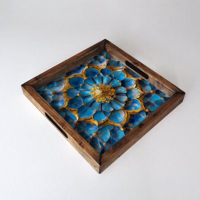 Elegant Solid Wood Tray, 13.8 x 13.8 x 1.6 inches | 100% Solid Wood with UV Printed MDF (0.2 inches Thick) | Perfect for Serving, Home Décor, and Organizing | Durable and Stylish Design for Any Occasion