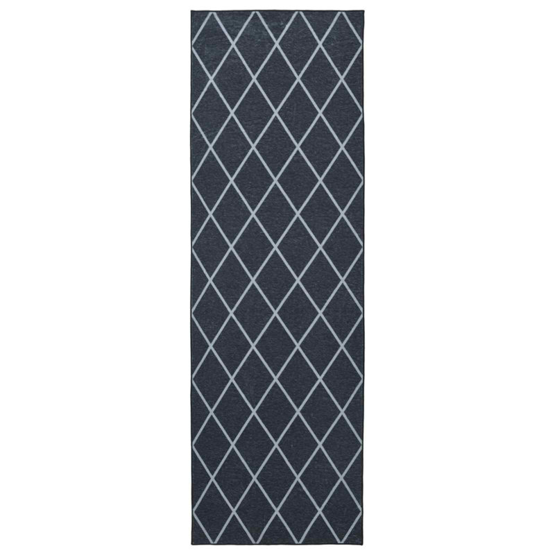 Geometric Area Rug, Black Diamond Pattern, Runner 50 x 150 cm