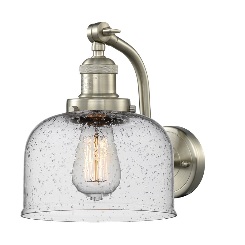 Applique murale 1 lumière 8 po Bell, Ampoule à DEL rétro de 6 watts, Grainé, Nickel poli