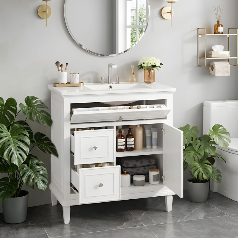 Meuble-lavabo 30 po avec lavabo, Argent, Blanc