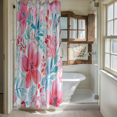 Rideau de douche 1 pièce Vibrant Red Florals