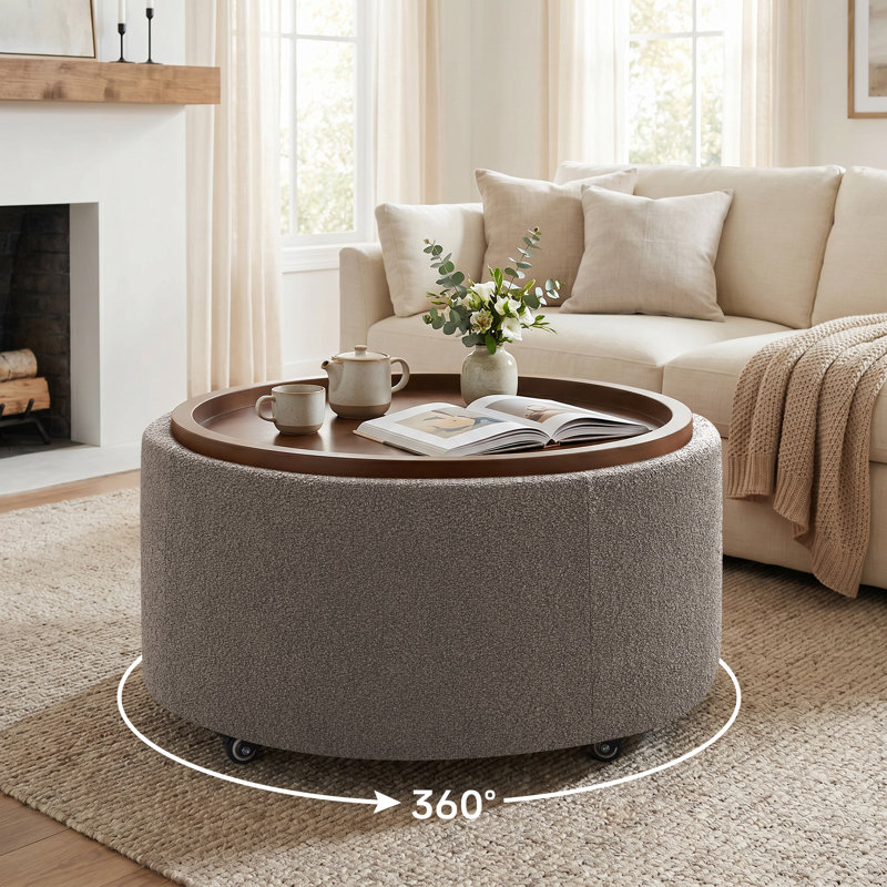 Repose-pieds pivotant avec rangement en bois et plateau en bois l 30,1 po Caysey, Gris clair