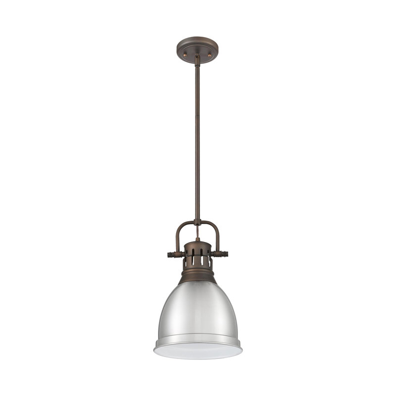 Petit luminaire suspendu avec tige Aljona, H 14,25 po x l 8,875 po x P 8,875 po, Argent argent, Bronze huilé