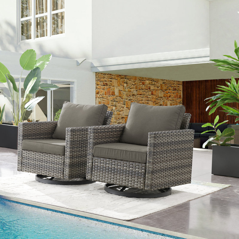 Nazime Swivel and Glider Patio Chair with Cushions, Gray, Gray