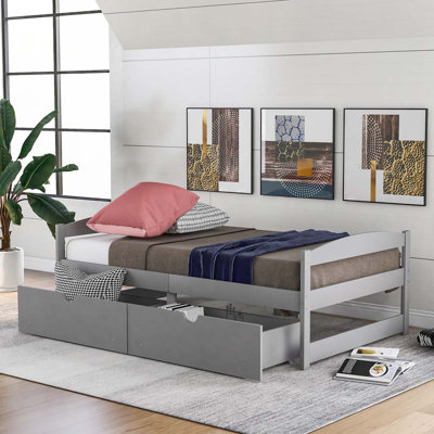 Wooden Platform Bed with 2 Storage Drawers