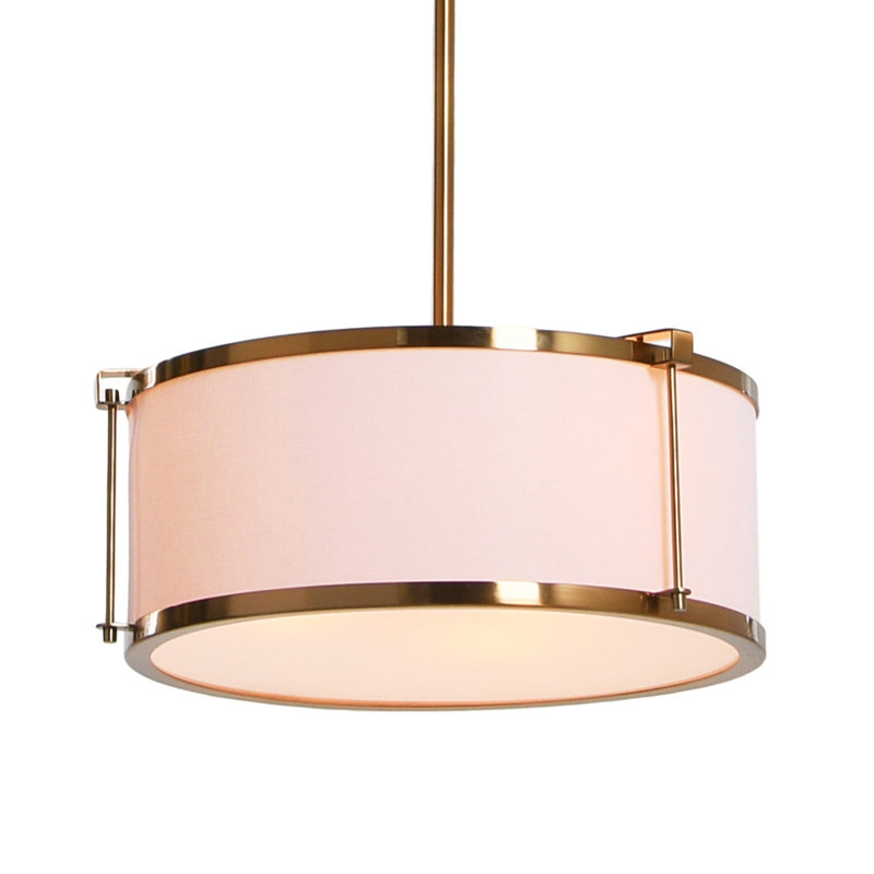 Metal Ceiling Light with Captured Linen Shade, Brushed Brass, White