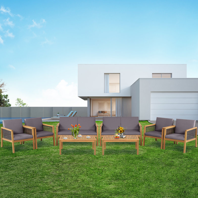 Acacia 8 - Person Patio Conversation Set with Cushions, Gray