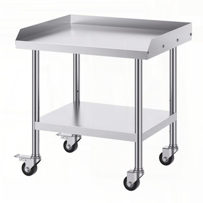Stainless Steel Work Table – 24 x 28 x 30 Inch with Wheels & Backsplash