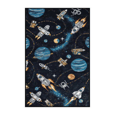 Machine Washable Space Gray Area Rug