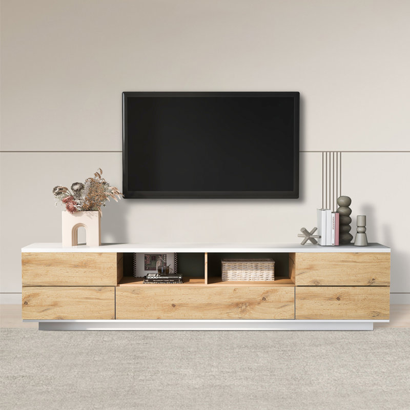 Meuble télé pour téléviseur de 78 po ou moins Hasiel, Bois naturel