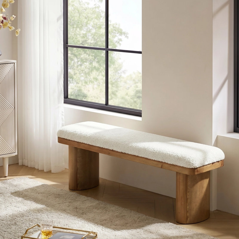 Banc rembourré en bois massif 47,2 po avec coussin en molleton et banc de bout