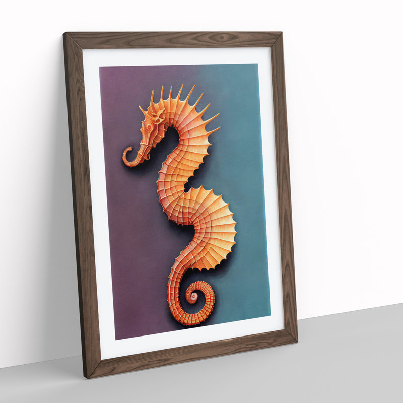 Beautiful Seahorse - Single Picture Frame Print, 34cm H x 25cm W x 2cm D, Walnut Framed