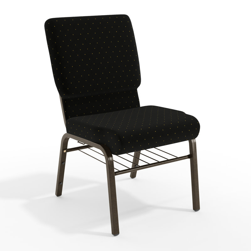 Chaise d'église en tissu 18,5 po Bernardston, Métal avec veines dorées, Motif à pois noir