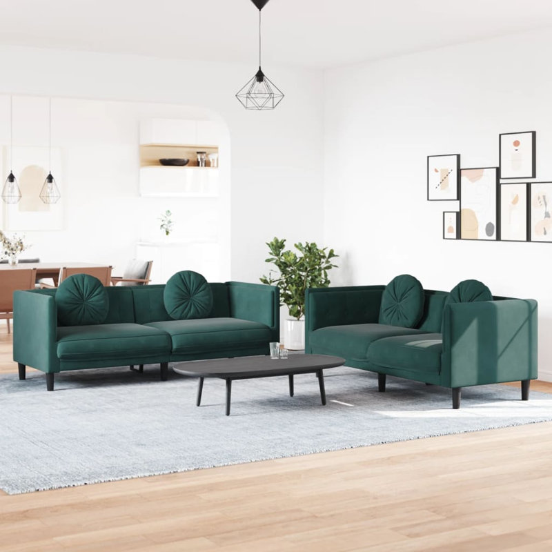  Ensemble de canapé en velours vert foncé (100% polyester), contreplaqué, bois massif, Vert foncé