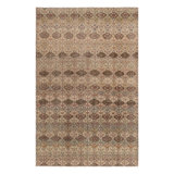 Vintage Turkish Rug, Beige-Brown And Blue Geometric Floral Pattern - Rug & Kilim