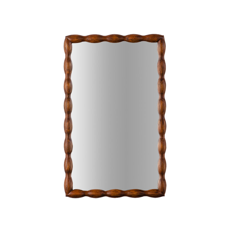 36.02" Mid-Century Modern Swirl Wood Frame Mirror - Solid Wood & MDF Wall-Mounted Full-Length Mirror, Brown Decorative Mirror For Bedroom/Living Room
