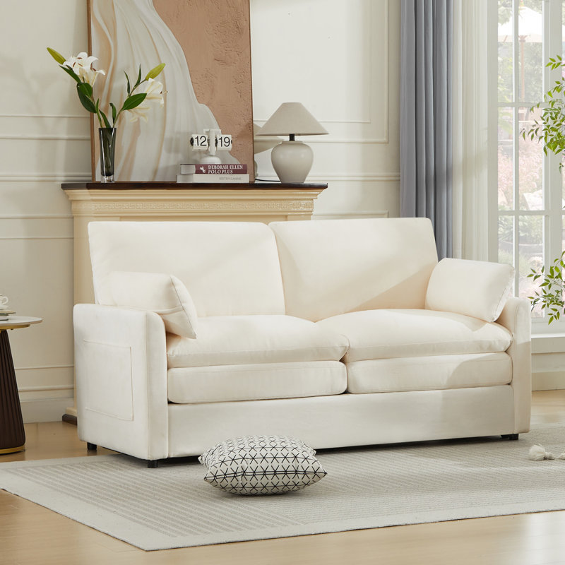 Drago 58'' Modern Square Arm Loveseat Sofa, Beige
