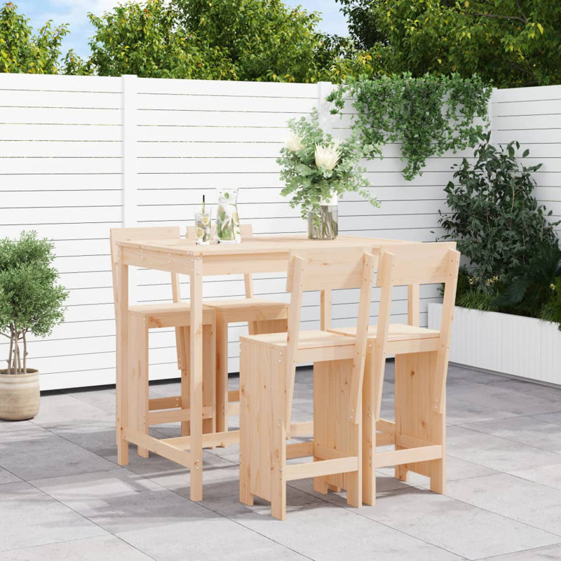 Avital Brayden Studio Bar Set with Wood Frame and Solid Wood Outer Material, Brown
