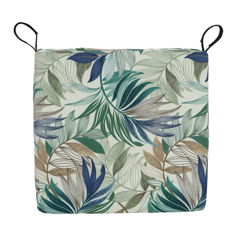 Square Outdoor Chair Cushions (Set Of 2), Tan/Green/Oasis Chambray Floral, 20" W x 19" D