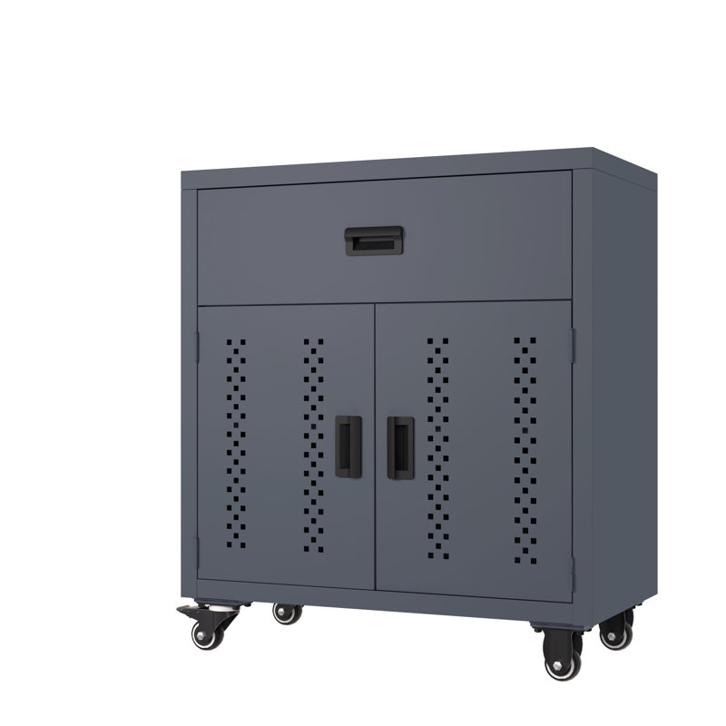 Steel Garage Storage Cabinet with Lockable Door and Wheels, 31.49-Inch Adjustable Shelves