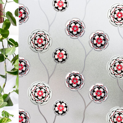 35.4 in (H) x 78.7 in (W) Plants & Flowers Non-Wall Damaging Privacy Window Sticker Stained Glass Window Film For Heat