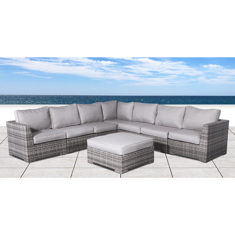 Canapé modulaire d'extérieur réversible en osier de 122 po Paniagua, Mélange de gris