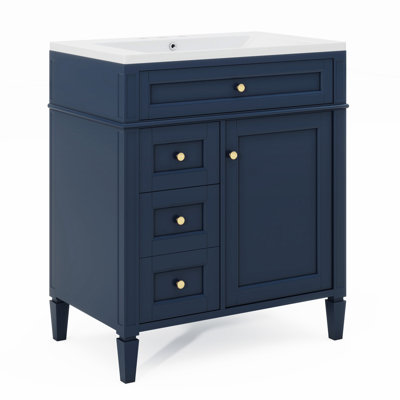 30" Single Wood Frame Bathroom Vanity Base with Top Sink and Storage Cabinet