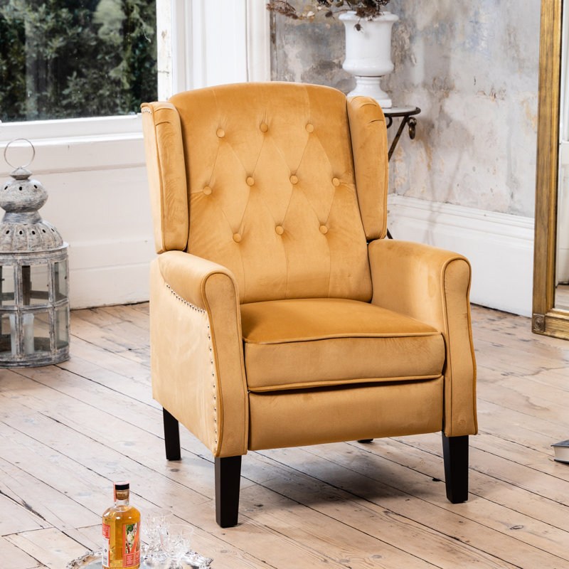 Ailith 70cm Wide Velvet Wing Chair Recliner, Yellow