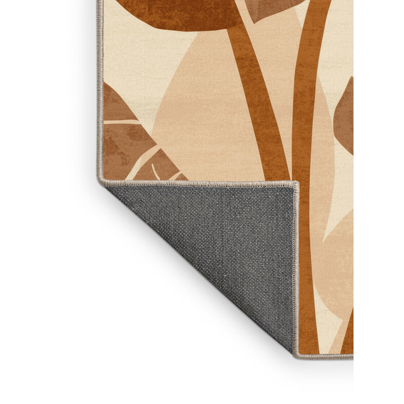 Tapis beige moelleux moelleux à motif géométrique moderne à motif de feuilles de bananier Esmont, Rond 5 pi