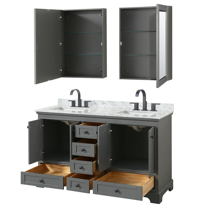 Deborah 60 " W Freestanding Standard Free Standing Single Double Vanity Bathroom Vanity With Marble Top with Mirror