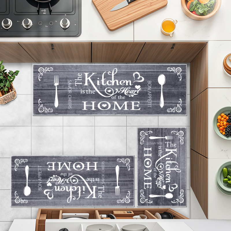 Machine Washable Non-Slip Kitchen Mat, Gray/White