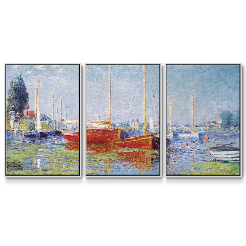 Argenteuil. Yacht, 1875 01 - Toile encadrée multi-pièces, H 36 po x l 75 po x P 2 po, Blanc