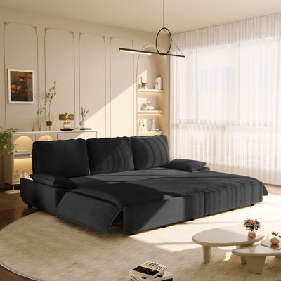 3 - In 1 Convertible Grey Sleeper Bed, 94.5" King Size, Corduroy Upholstery, Double Reinforcements For Strength Bed With Corduroy, Suitable Guests Bedroom