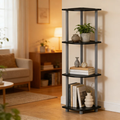 Étagère d'angle à 4 niveaux, bibliothèque d'angle peu encombrante avec tablettes ouvertes pour l'organisation à la maison, rangement pour le salon, le bureau, la chambre à coucher et le garage