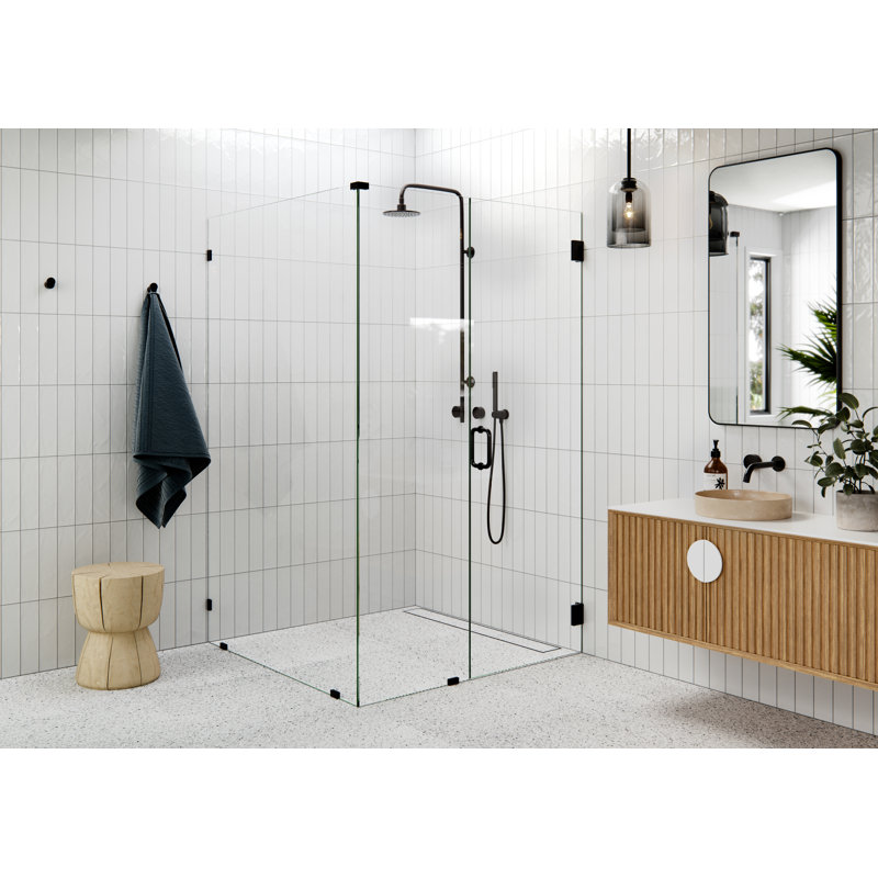 Illume 46 in. x 48.5 in. x 78 in. 90-degree Fully Frameless Wall Hinged Glass Shower Enclosure, Oil Rubbed Bronze
