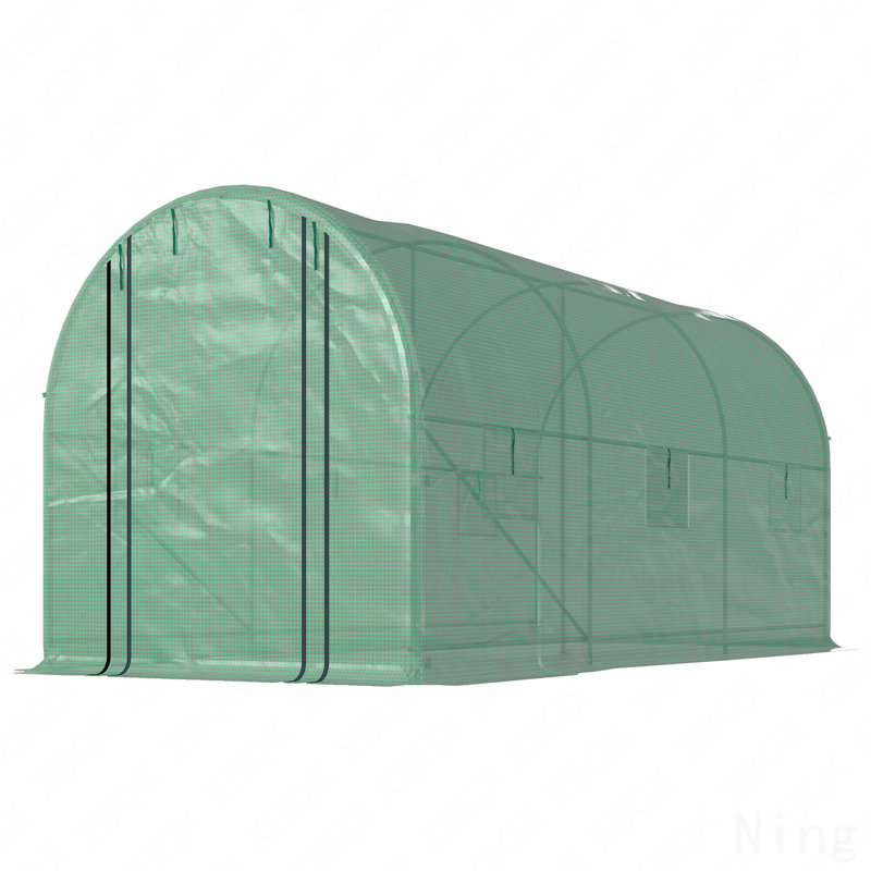 Walk-in Tunnel Greenhouse with 2 Support Rods, Green