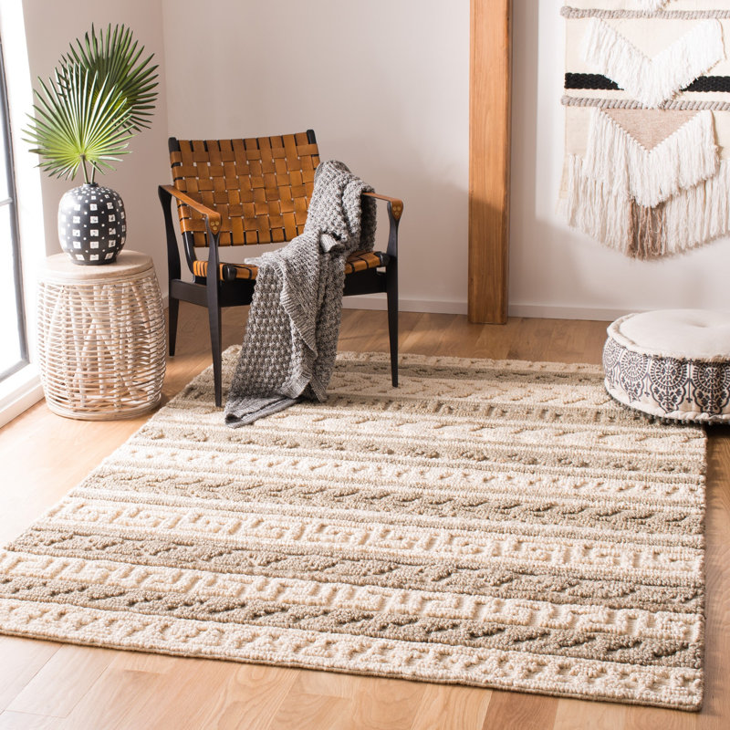 Natural Fiber Hand Woven Jute/Cotton Geometric Rug in Ivory/Beige, Rectangle 4' x 6'