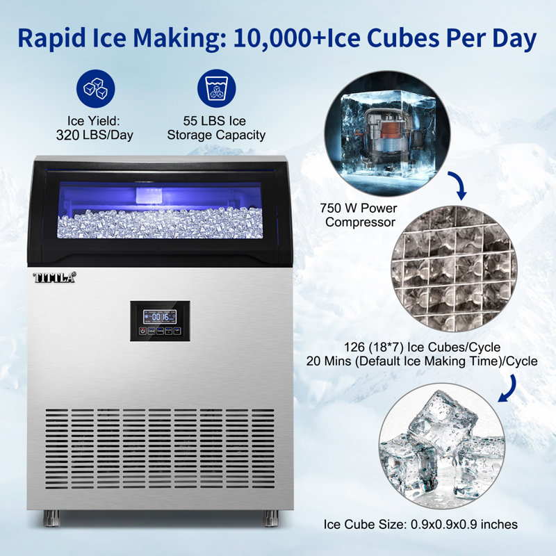 24.3 In. 320 Lbs. Built-in Ice Maker with Flip-Up Door, Water Filter, Scoop, and 55 Lbs. Storage Bin