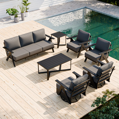 Outdoor Patio Aluminum 7-Piece Conversation Set with Coffee Table