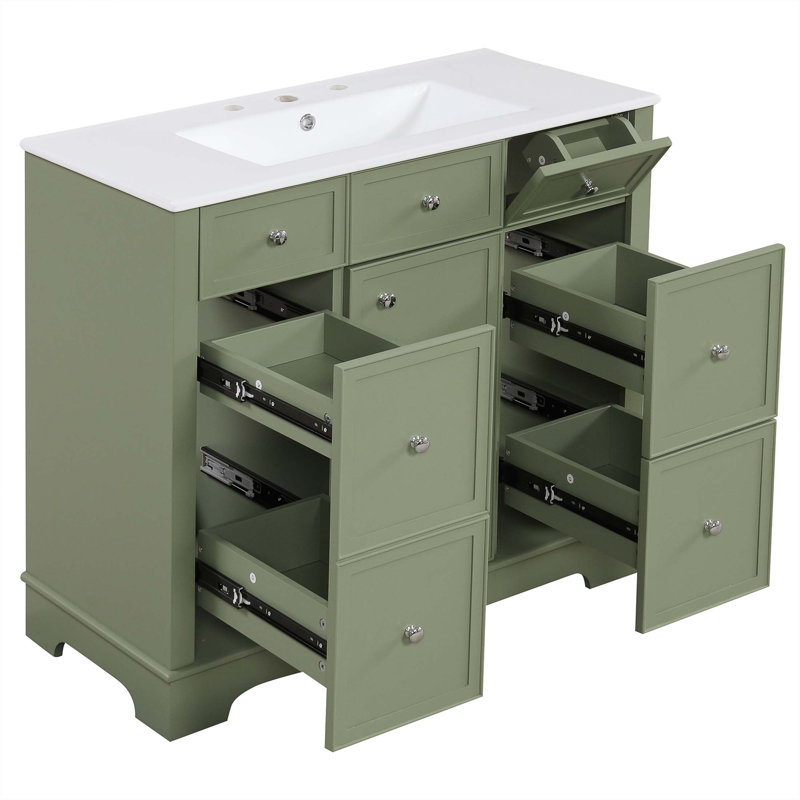 Meuble-lavabo vert 36 po avec trois tiroirs