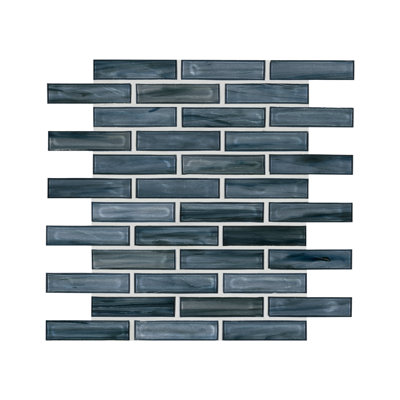 Blue Mirage Brick 12 in. x 12 in. Glossy Glass Mosaic Wall Tile