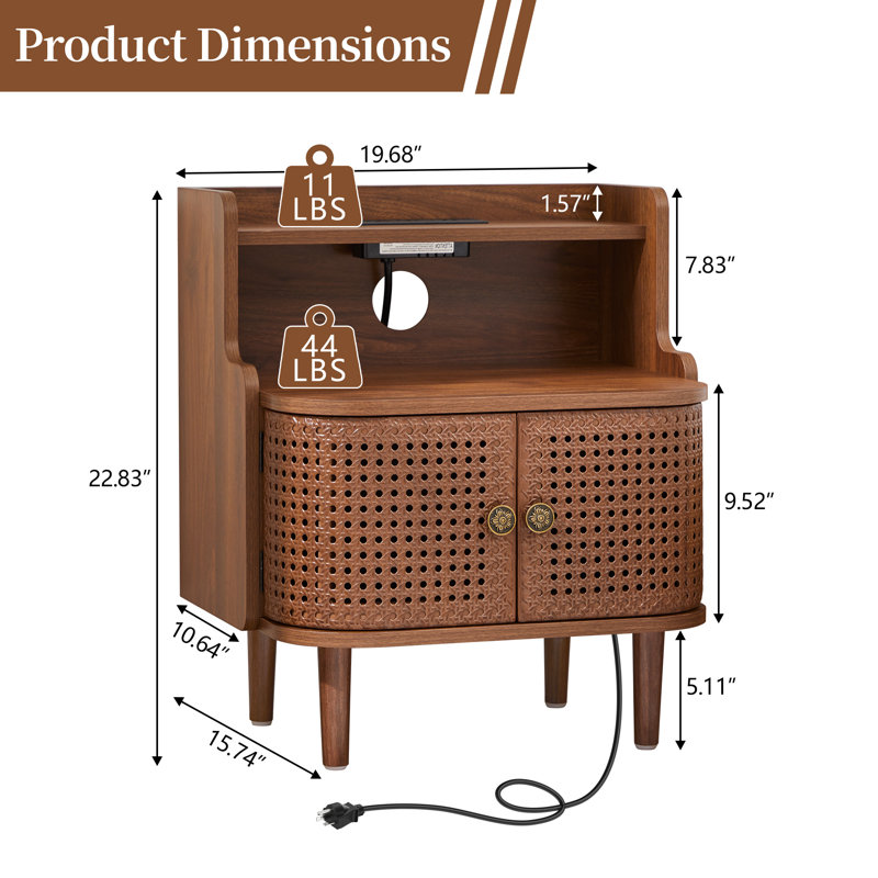 Table de bout avec rangement et station de charge, Noyer