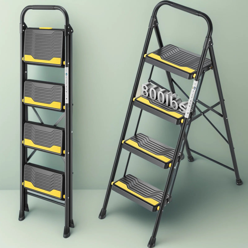 Échelle robuste à 4 marches avec capacité de 800 lb, larges marches antidérapantes et main courante sécurisée, escabeau pliant compact pour la maison, la cuisine, le bureau et les projets de bricolage