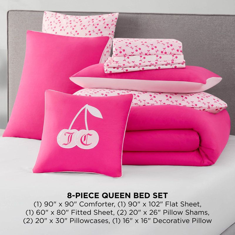 Juicy Couture Cherry Pink Reversible Bed-in-a-Bag Set, Queen