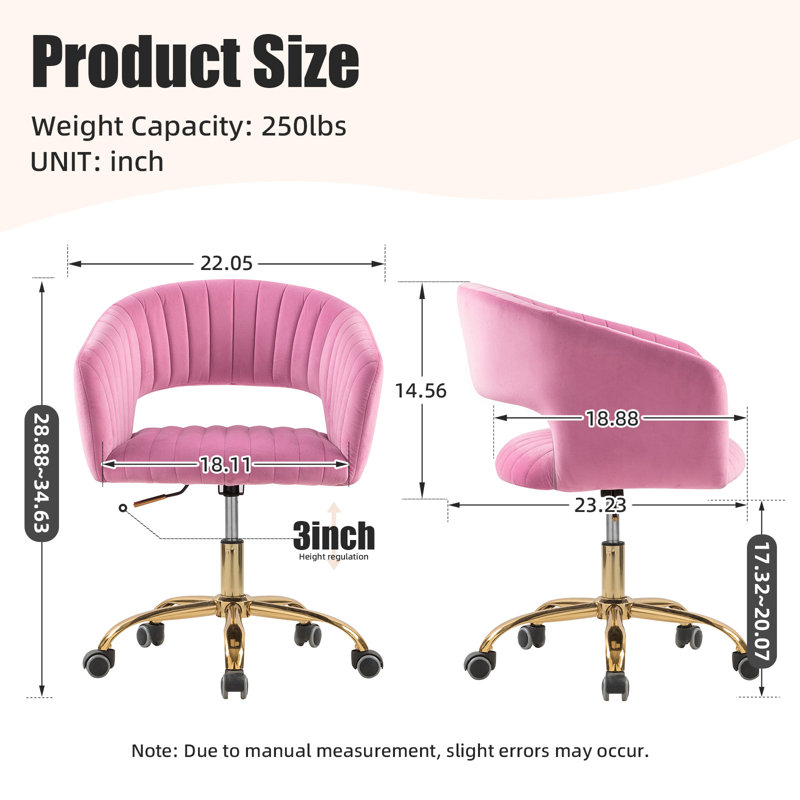 Equasia Velvet Task Chair, Pink