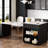 Kitchen Island With Expandable Table For 2-6, Black Cabinet, Double Storage, 2 Open Shelves, Port, Soft Close Hinges Modern Extendable Dining, Ample Side Ac Outlets, Faux Marble Countertop, Locking-1102005462