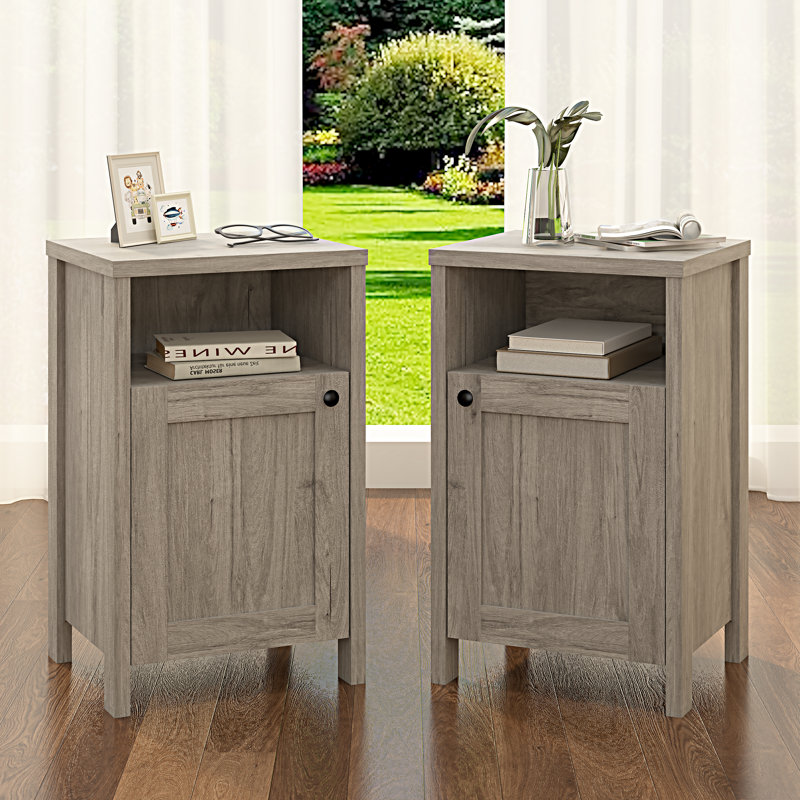 White Nightstands Set of 2, Modern Bedside Table, Sofa End Table with Storage Shelf, Gray Oak