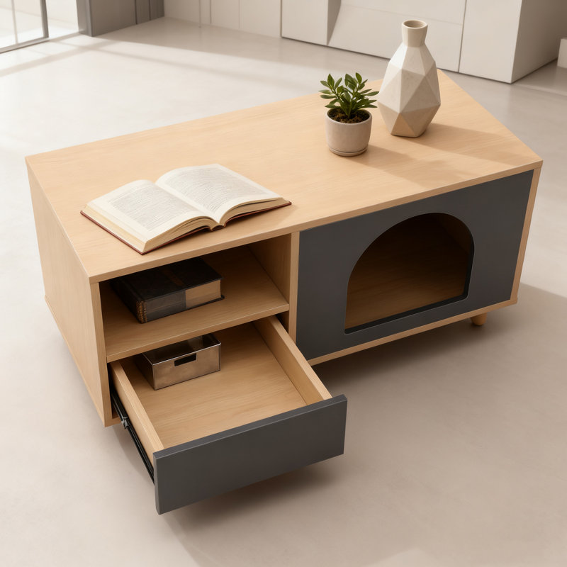 Enceinte de litière pour chat, table d'appoint avec condo pour animal de compagnie, tiroir